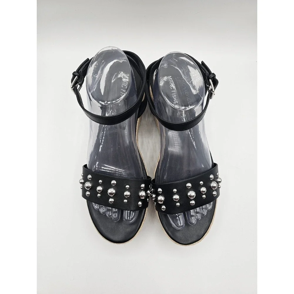 Marc Fisher Womens Joyce Sandals‎ Size 10M Black Vegan Leather Studded Platform